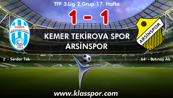 Kemer Tekirova Spor 1 - Arsinspor 1