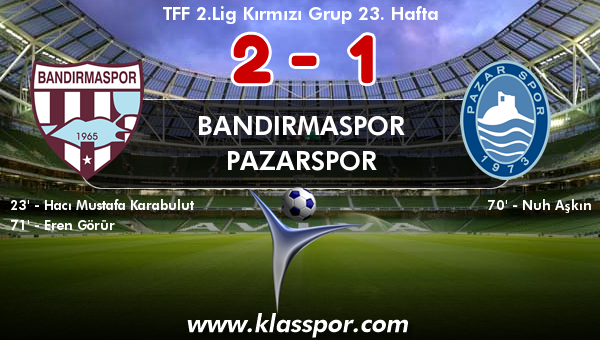 Bandırmaspor 2 - Pazarspor 1