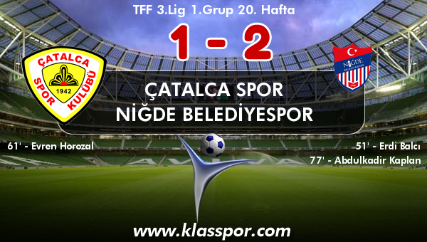 Çatalca Spor 1 - Niğde Belediyespor 2