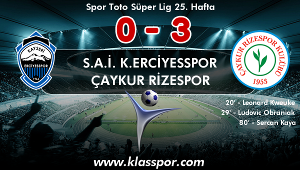 S.A.İ. K.Erciyesspor 0 - Çaykur Rizespor 3