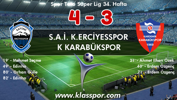 S.A.İ. K.Erciyesspor 4 - K Karabükspor 3