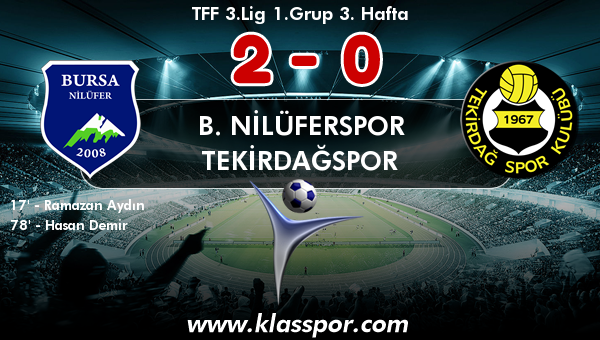 B. Nilüferspor 2 - Tekirdağspor 0