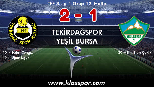 Tekirdağspor 2 - Yeşil Bursa 1