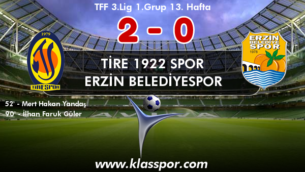 Tire 1922 Spor 2 - Erzin Belediyespor 0