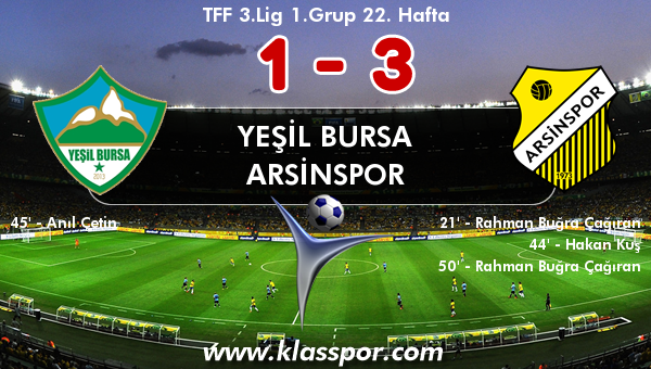 Yeşil Bursa 1 - Arsinspor 3