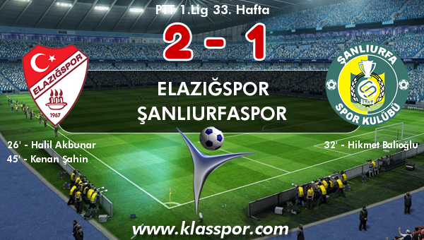 Elazığspor 2 - Şanlıurfaspor 1