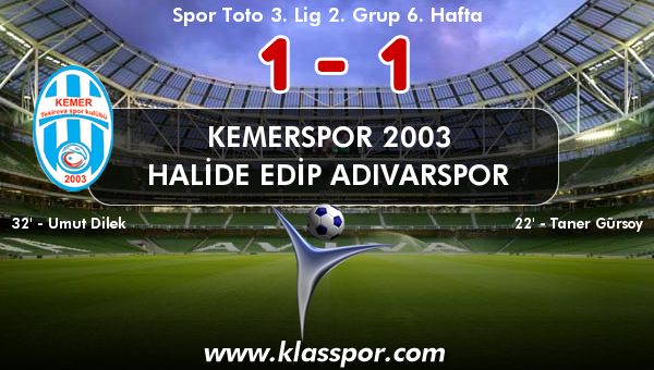 Kemerspor 2003 1 - Halide Edip Adıvarspor 1