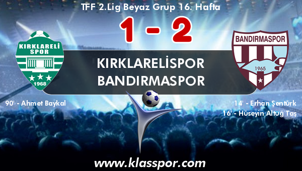 Kırklarelispor 1 - Bandırmaspor 2