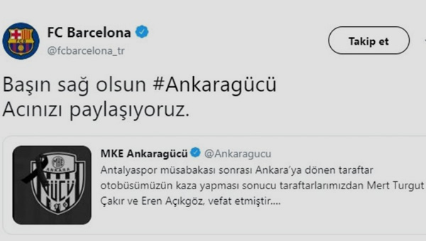 Barcelona'dan Ankaragücü'ne başsağlığı mesajı